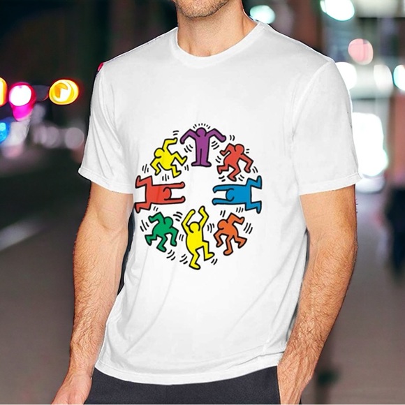 Urban Outfitters Keith Haring Dancing People Circle Short Sleeve Shirt Art Wear - Picture 1 of 8